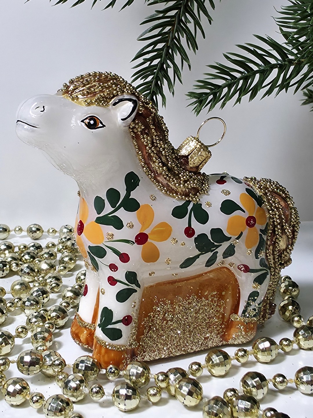 фото Стеклянная елочная игрушка Лошадка смотрит в бок