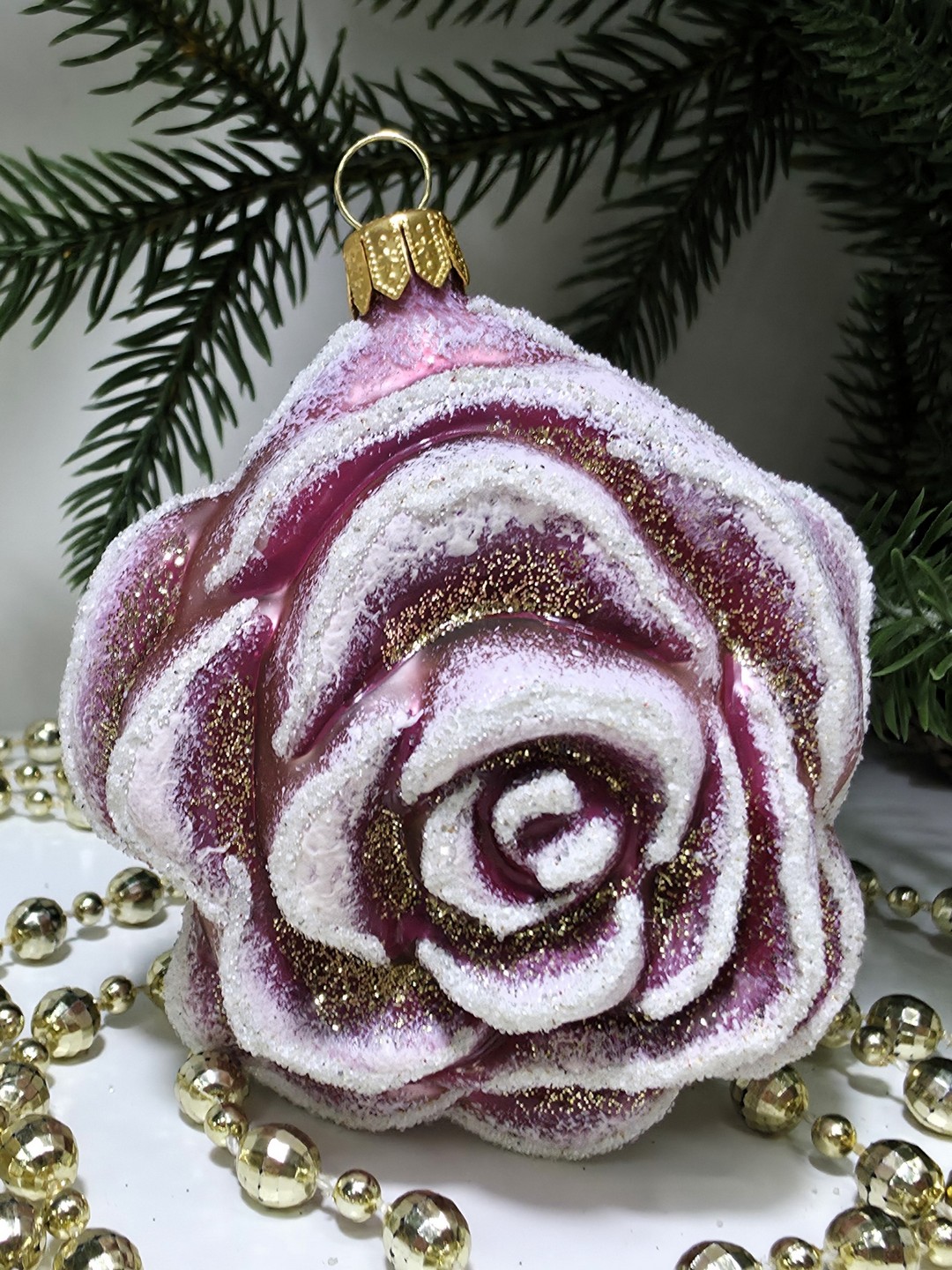 фото Стеклянная елочная игрушка Роза