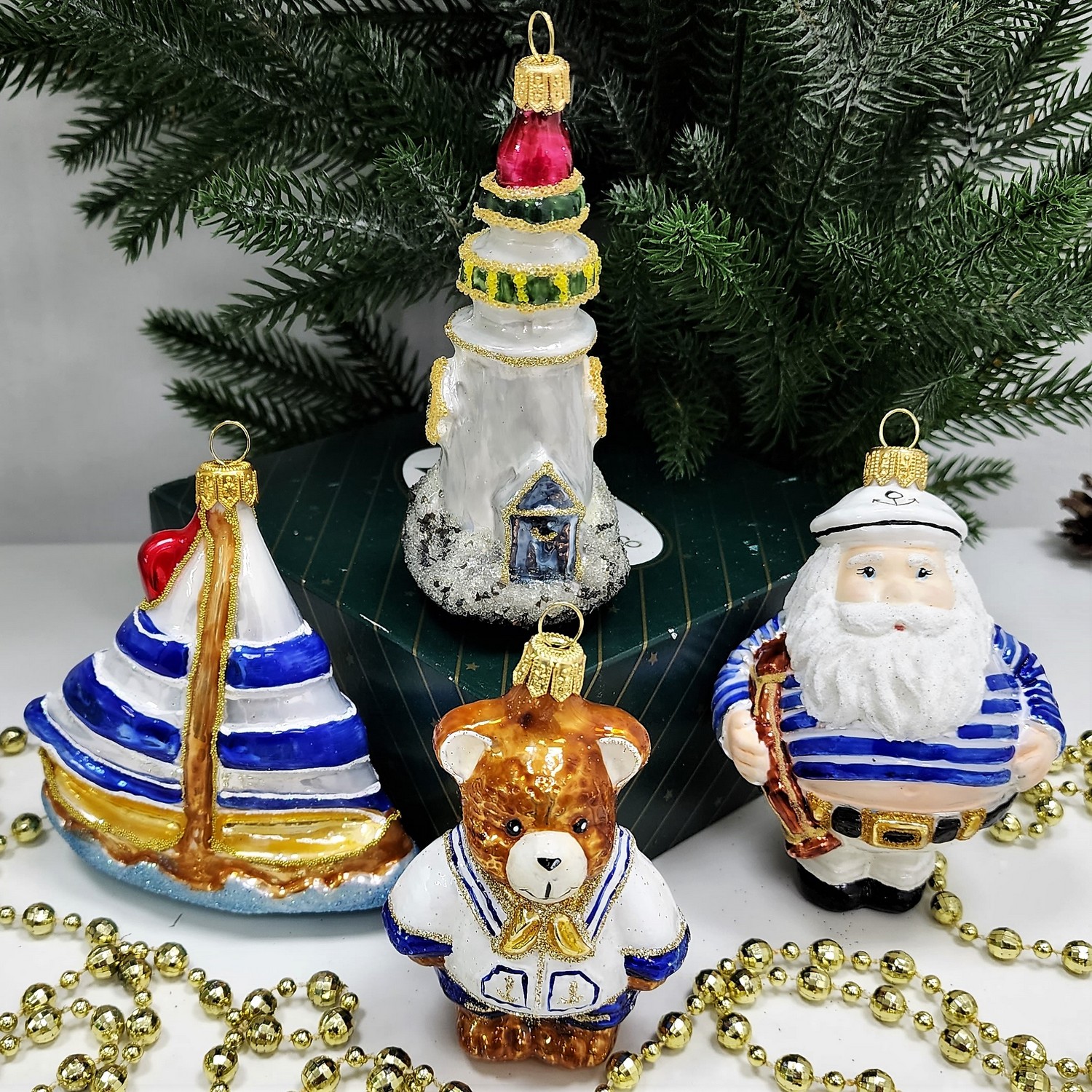 фото Набор ёлочных игрушек Боцман, мишка, кораблик и маяк-2