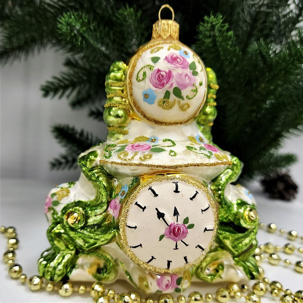 фото Стеклянная елочная игрушка Часы с глобусом Версаль