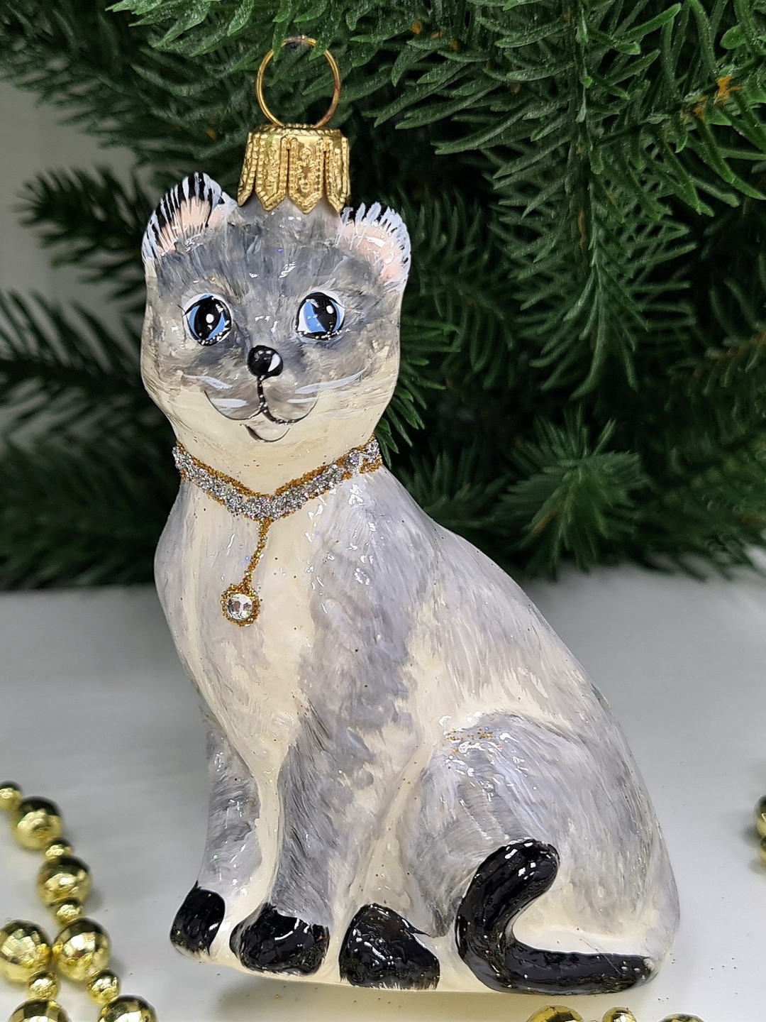фото Стеклянная елочная игрушка Сиамский кот