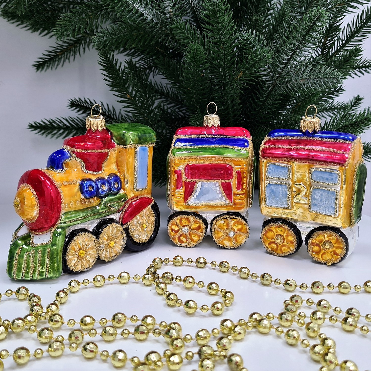 фото Набор ёлочных игрушек Паровоз и два вагона