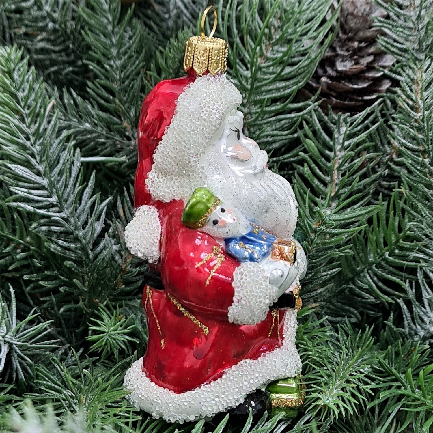 фото Стеклянная елочная игрушка Дед Мороз с солдатиком