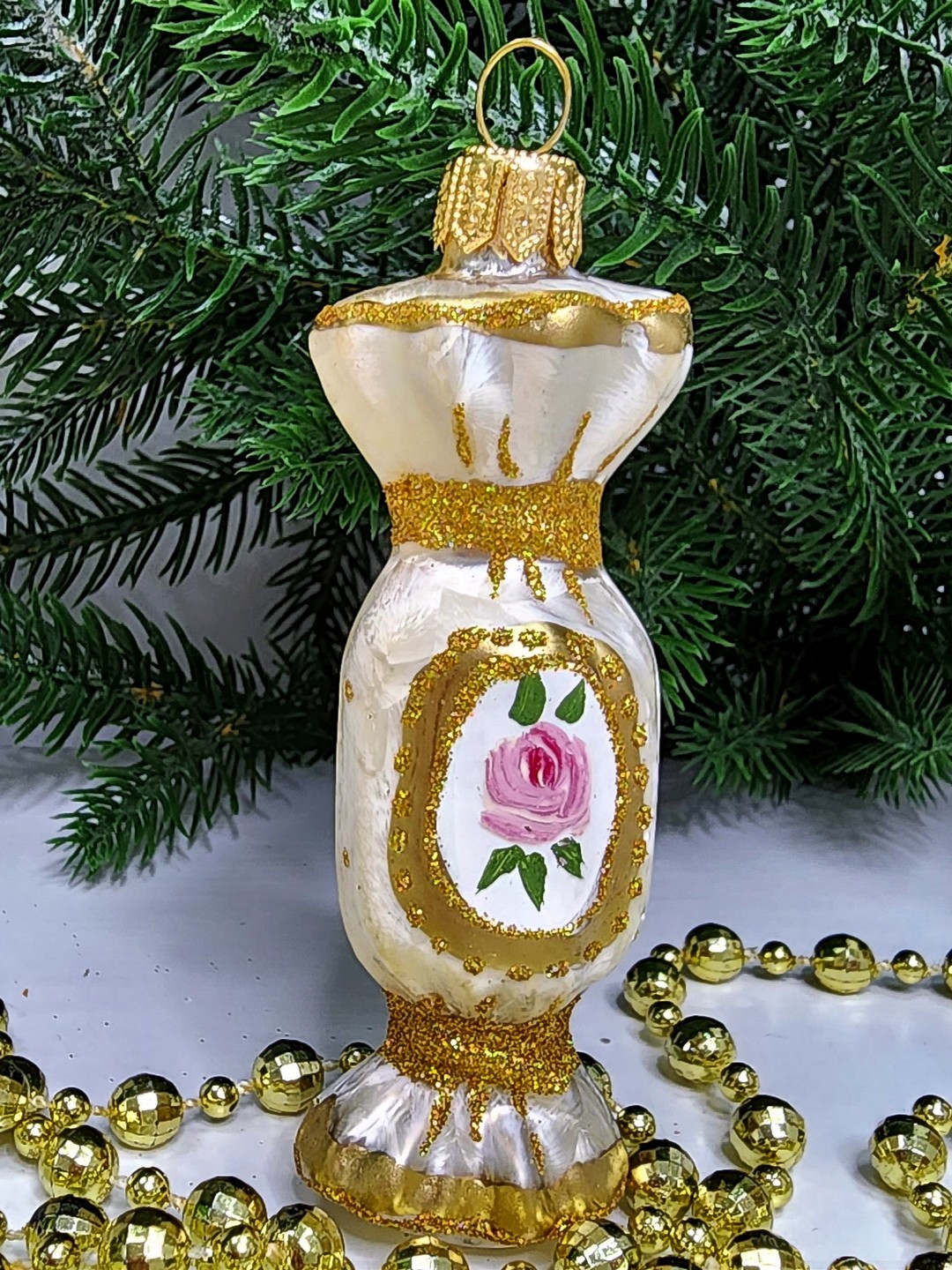фото Стеклянная елочная игрушка Конфета версаль