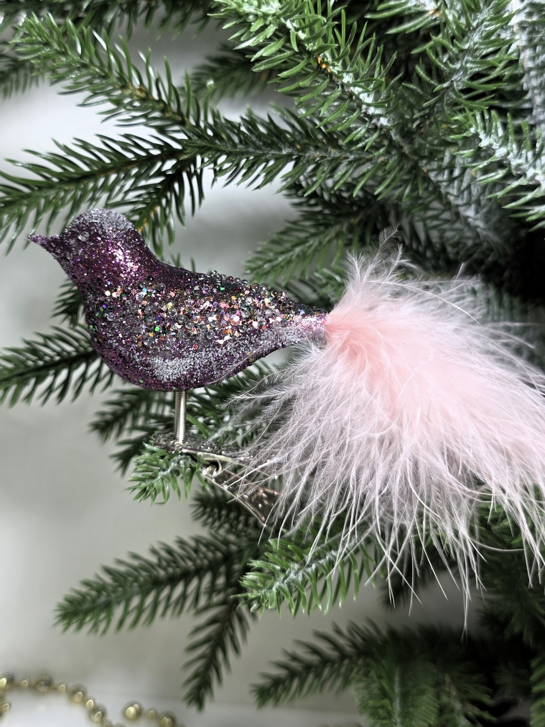 фото Стеклянная елочная игрушка Птичка на прищепке